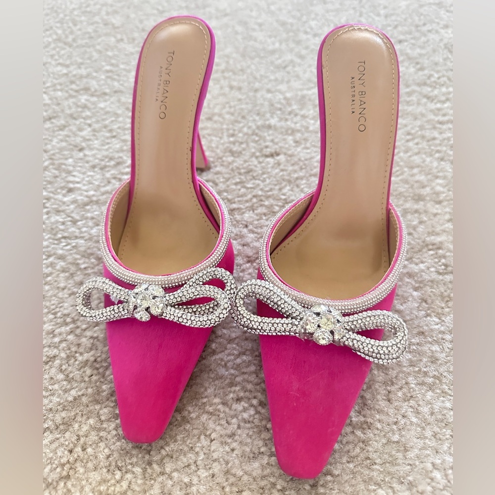 Tony Bianco Ellen hot pink satin heels